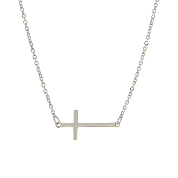 Metal Chain Link Necklace Featuring Cross Pendant 

- Approximately 18" L
- Extender 2" L 
- Cross 1" L