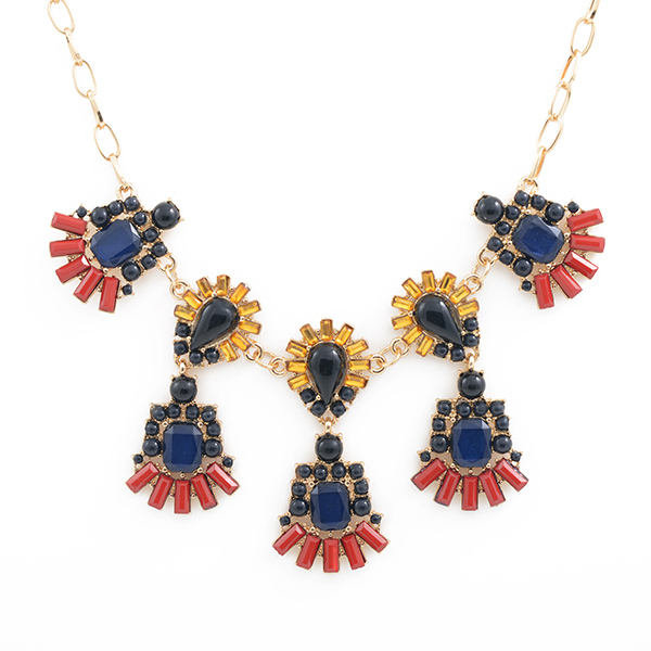 Wholesale gold chain link shourouk bib necklace rich red wine navy blue black f