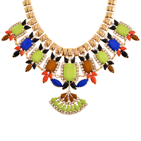 Wholesale gold necklace shourouk mix bright faceted acrylic cabochons crystal c