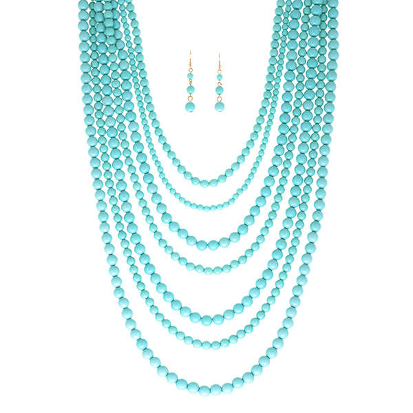 Wholesale strand light teal bead necklace set sized beads matching fishhook bea