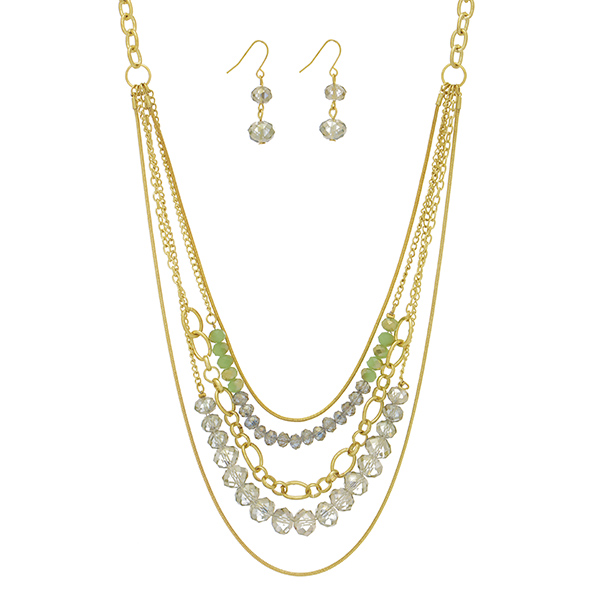 Wholesale gold layered chain link necklace hematite mint green clear beads matc