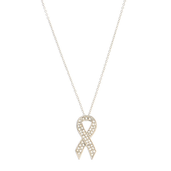 Wholesale silver chain link necklace breast cancer awareness ribbon clear cryst