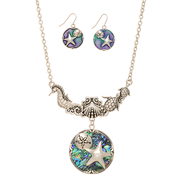 Wholesale silver necklace set sea life casting large pendant starfish sand dolla