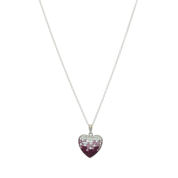 Wholesale silver necklace purple clear rhinestone heart pendant