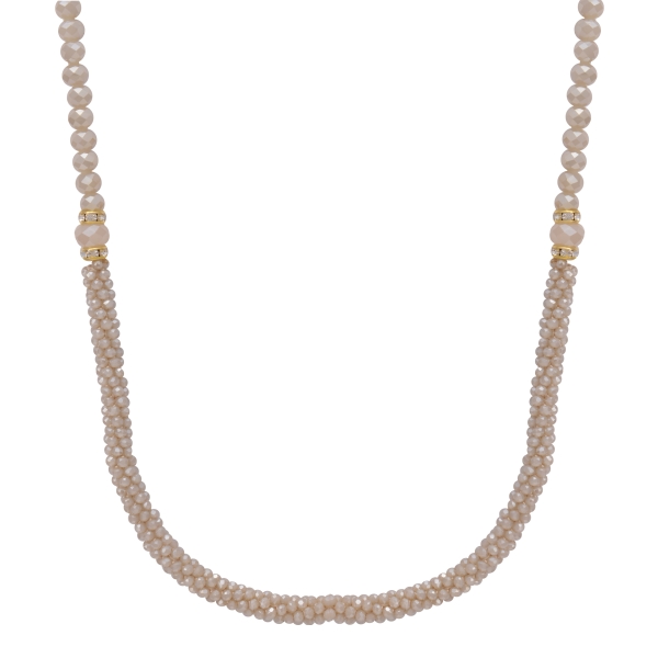 Ivory glass beaded necklace with rhinestone accents. Approximately 32" in length.