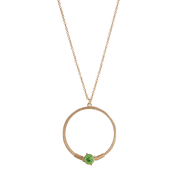 Wholesale gold necklace displaying ring wire wrapped green rhinestone