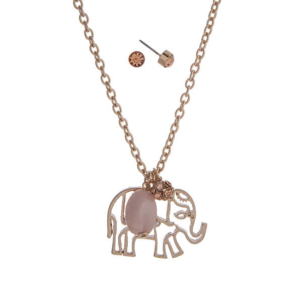 Wholesale gold necklace set displaying elephant pendant pave ball pink stone acc