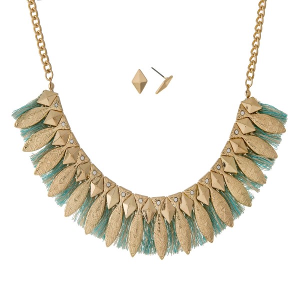 Wholesale gold necklace set Aztec mint green fringe