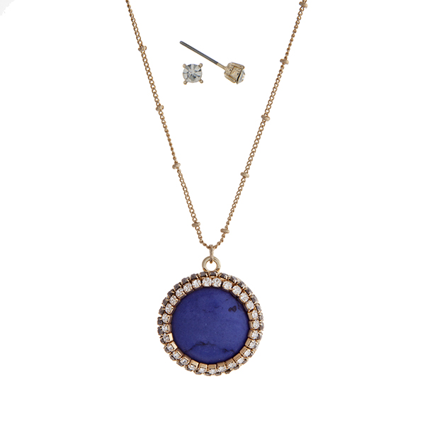 Wholesale gold necklace set navy blue circle pendant pave stones