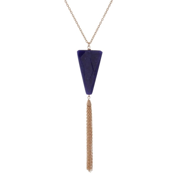 Wholesale gold necklace navy blue natural stone pendant chain tassel