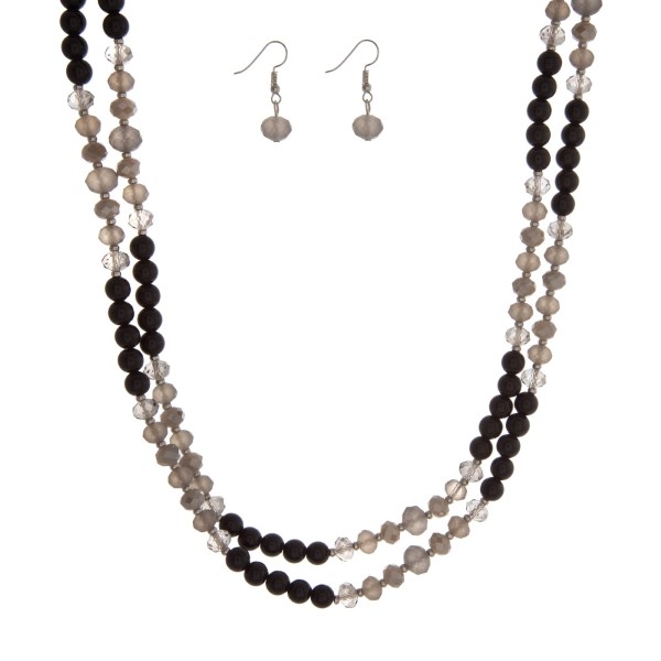 Black and gray beaded wrap necklace set. Approximately 60" in length. 