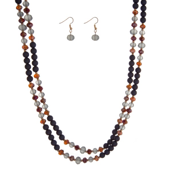 Navy blue beaded wrap necklace set. Approximately 60" in length. 
