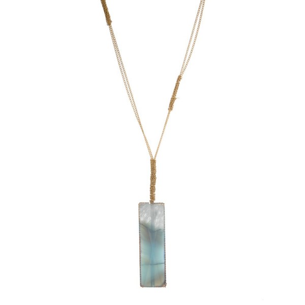 Wholesale gold necklace rectangle natural blue stone pendant