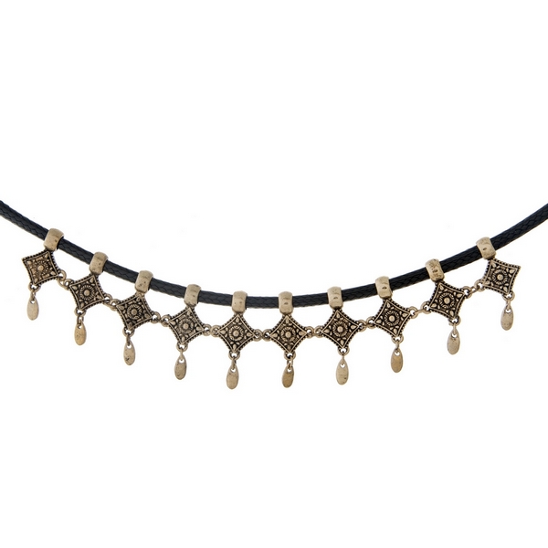 Wholesale black braided choker gold charms