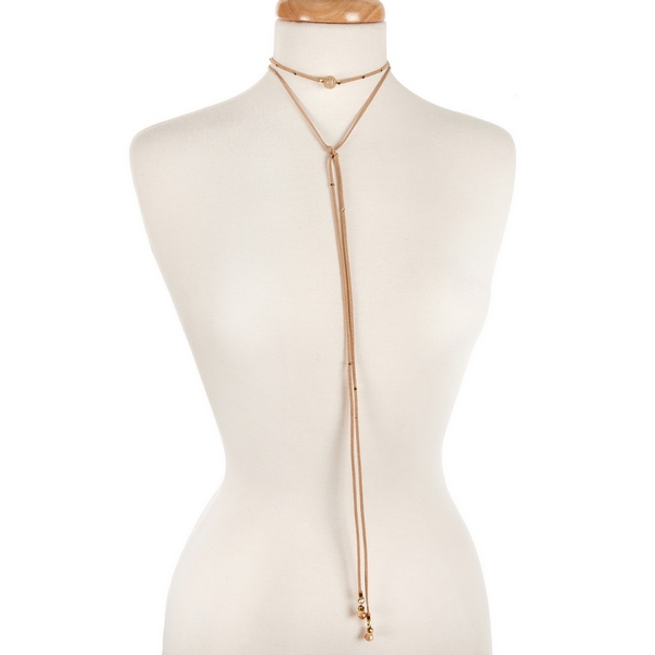 Wholesale tan cord wrap choker necklace clear rhinestone pave ball Necklace can