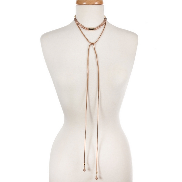 Wholesale tan cord wrap choker necklace peach druzy natural stone beads hammered