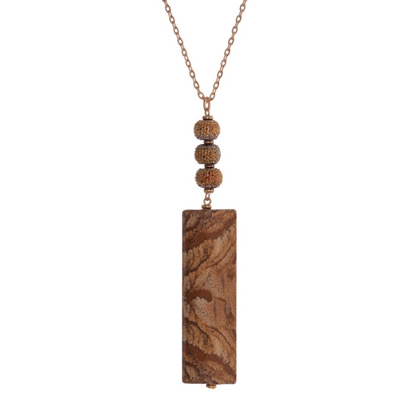 Wholesale gold necklace pave beads faceted picture jasper natural stone rectangl