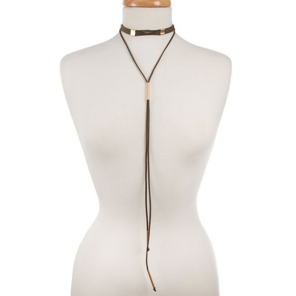 Wholesale olive green faux suede gold double layer wrap choker