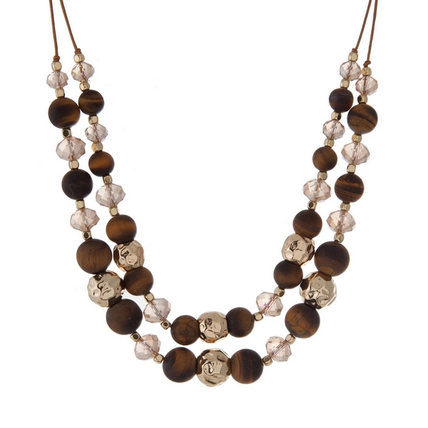 Wholesale brown cord necklace gold topaz faceted tiger s eye natural stone beads