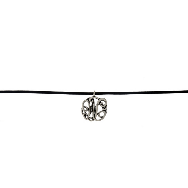 Wholesale black waxed cord choker silver script W initial