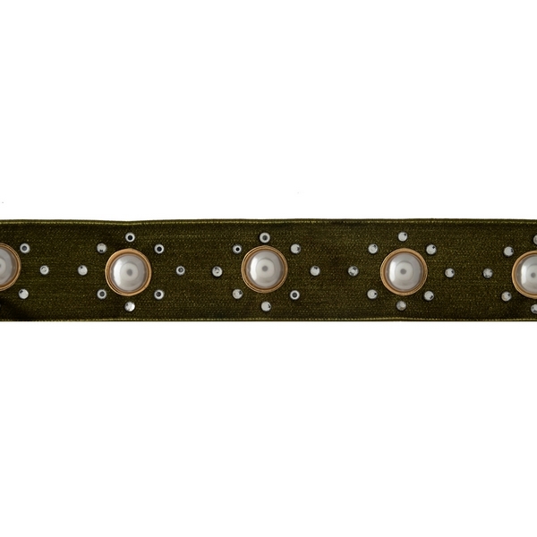 Wholesale olive velvet choker pearl beads clear rhinestone accents