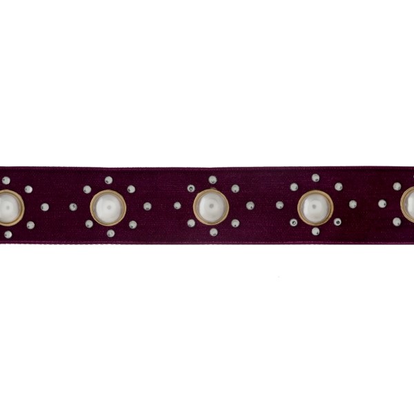 Wholesale burgundy velvet choker pearl beads clear rhinestone accents