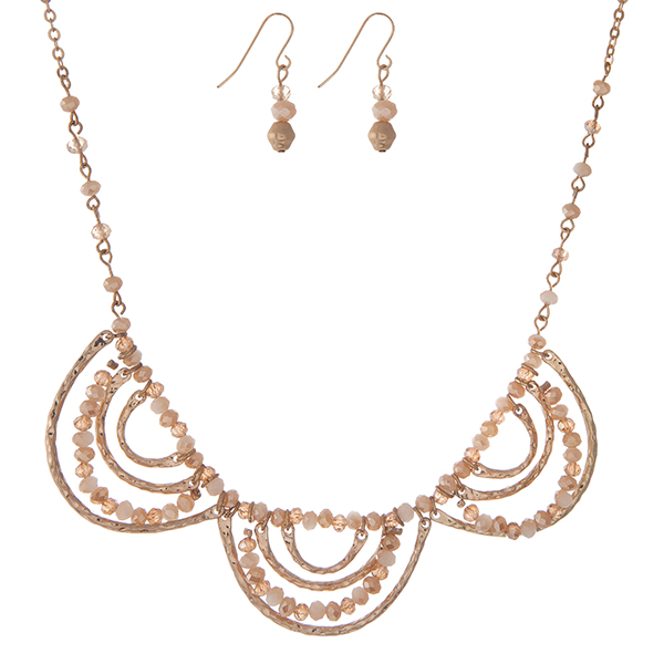 Wholesale gold necklace set ivory champagne beads scalloped matching fishhook ea