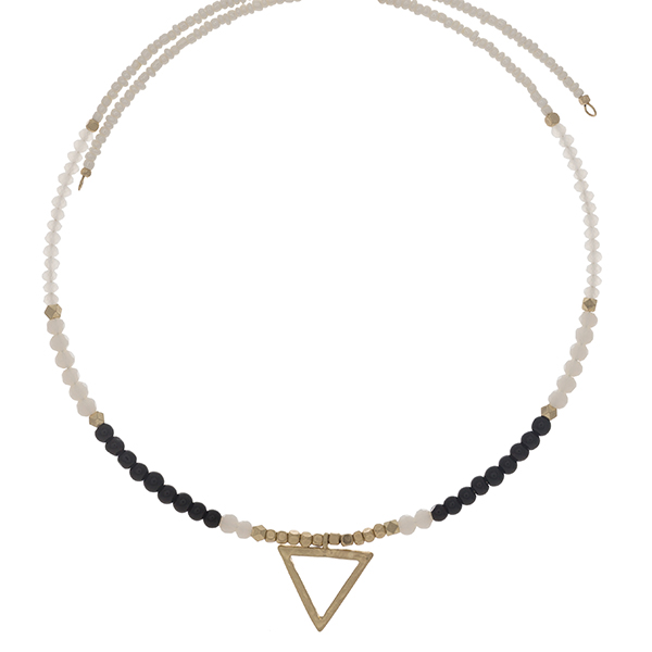 Wholesale white opal gray beaded memory wire choker gold accents triangle pendan