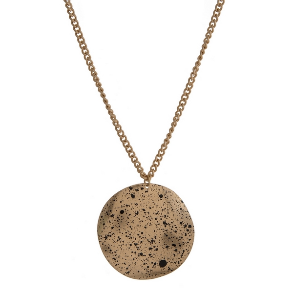 Wholesale gold necklace circle pendant black speckled paint