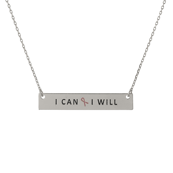 Wholesale dainty silver Breast Cancer Awareness necklace bar pendant stamped I C