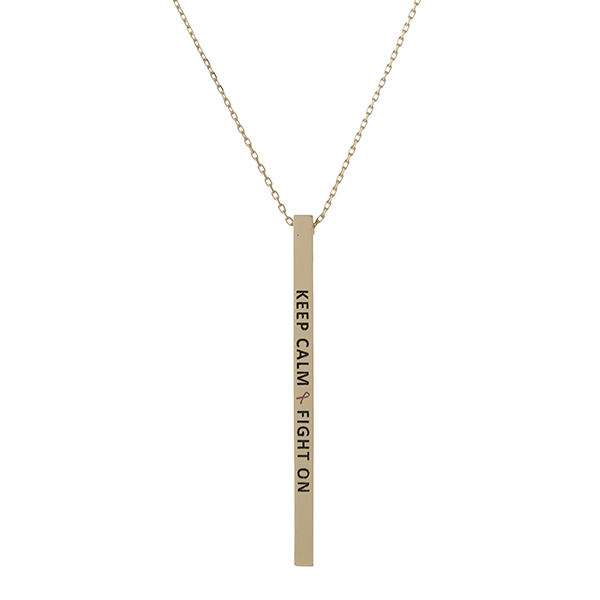 Wholesale dainty gold Breast Cancer Awareness necklace vertical bar pendant stam