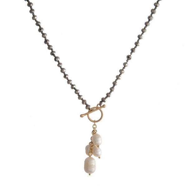 Wholesale faceted bead necklace front toggle closure freshwater bead charms