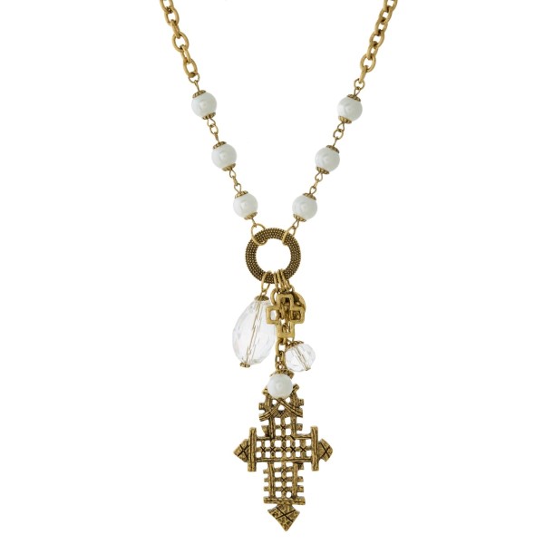 Wholesale burnished necklace pearl beads Ethiopian cross pendant