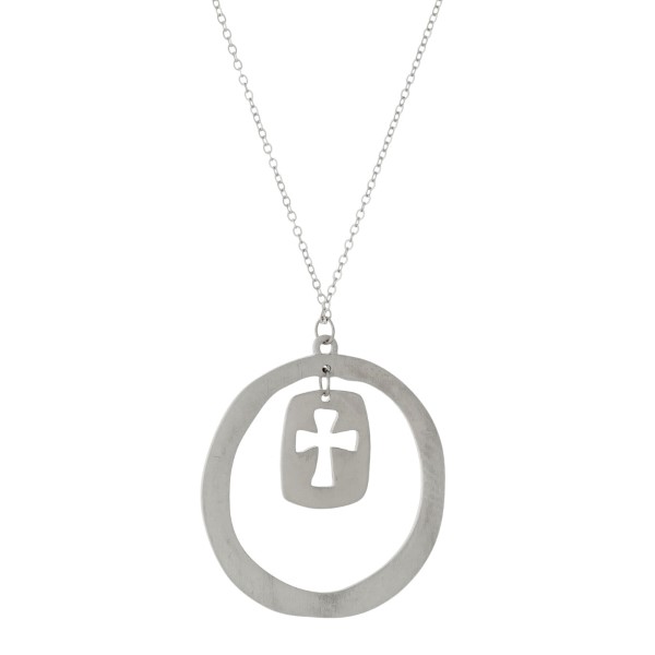 Wholesale metal necklace circle pendant cut out cross satin finish