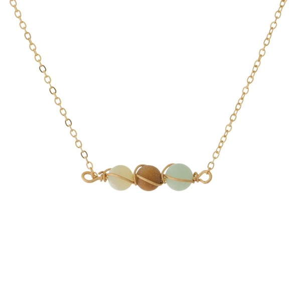 Wholesale dainty gold necklace wire wrapped natural stone beads Natural stone co
