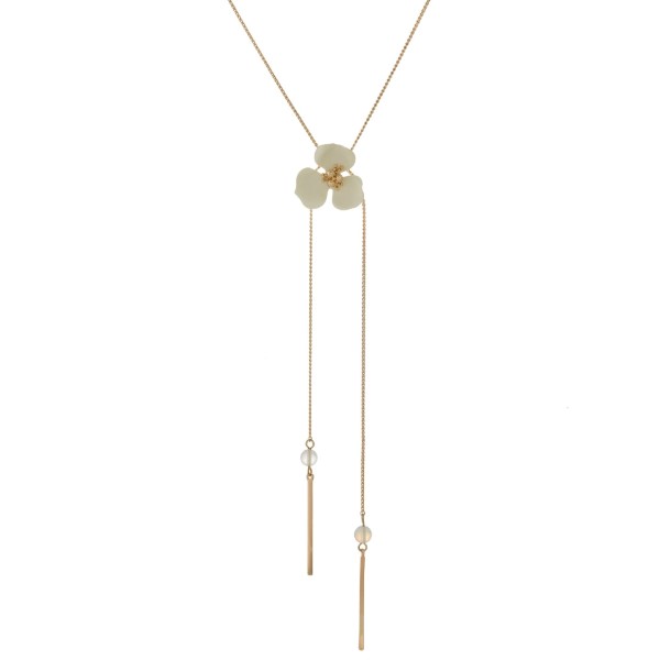 Wholesale dainty gold lariat necklace metal flower adjuster Adjustable up
