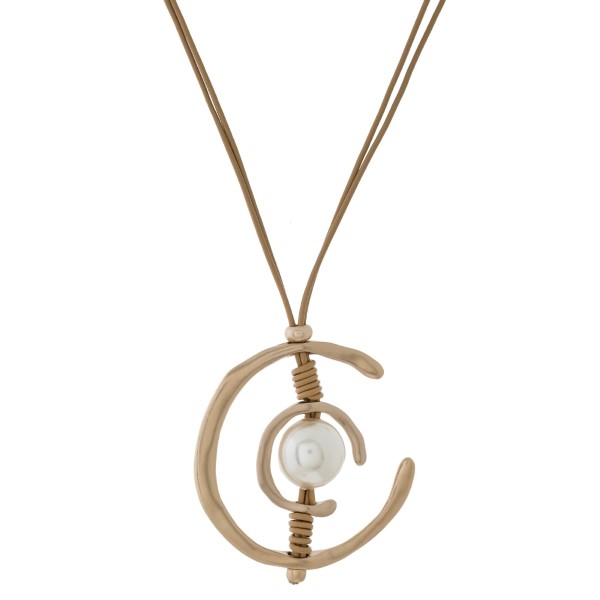 Wholesale leather cord necklace gold circle pearl bead pendant