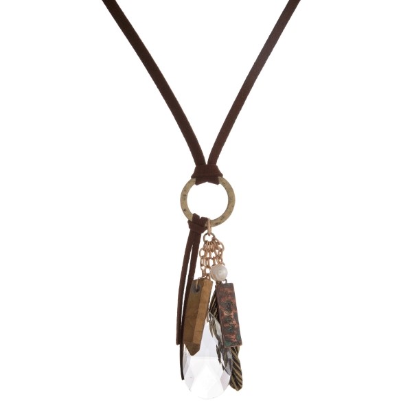 Wholesale faux suede necklace crystal stone message charms