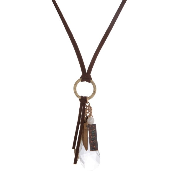 Wholesale faux suede necklace crystal stone message charms