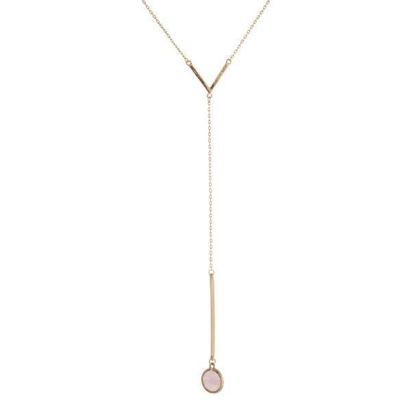 Dainty, Y necklace with V accent and natural stone pendant