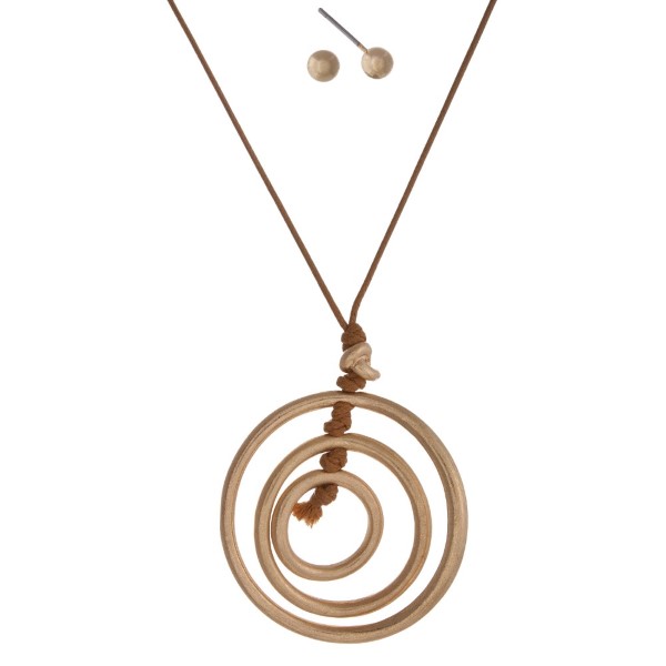 Wholesale waxed leather cord circle pendant matching stud earrings