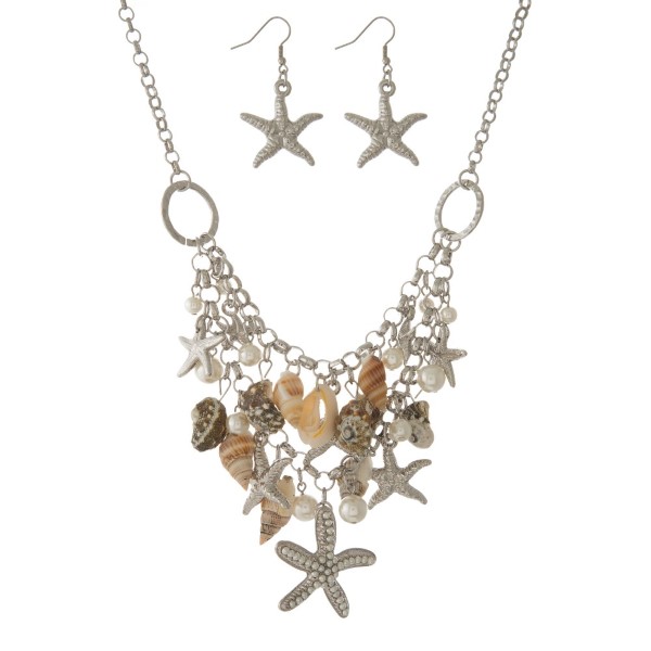 Wholesale silver statement necklace natural shell starfish pearl charms Matching