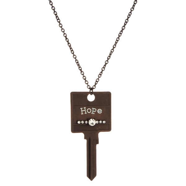 Wholesale long metal necklace key stamped Hope