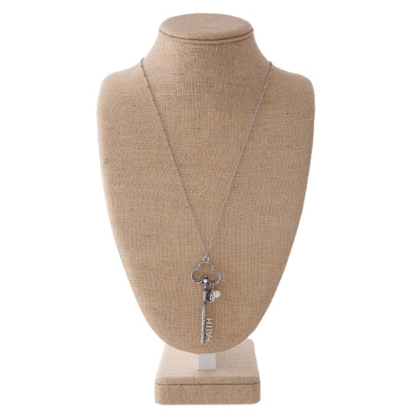 Wholesale long necklace key pendant Faith cutout pendant