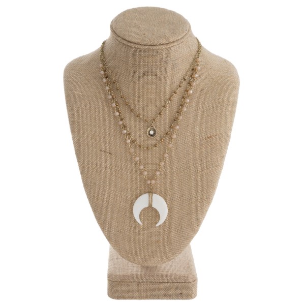 Wholesale layered boho necklace faceted beads crescent horn pendant