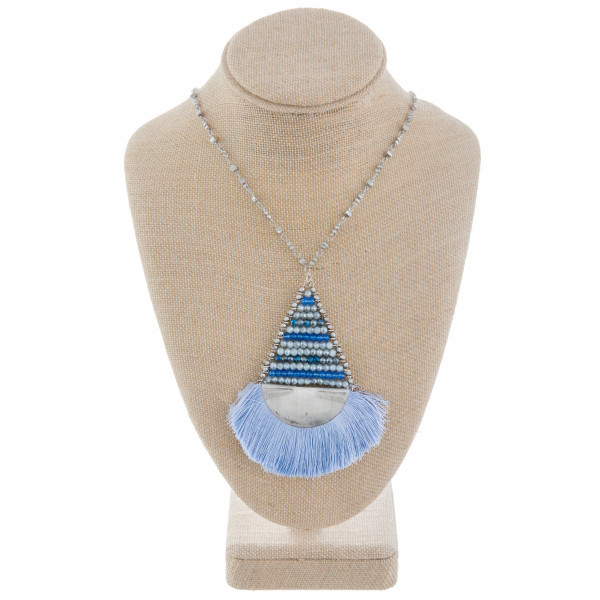 Wholesale long metal drop necklace fanned tassel Approximate pendant