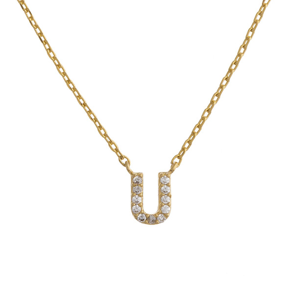 Gold dipped necklace with initial "U" pendant. Approximate 20" in length with 0.5" pendant. 