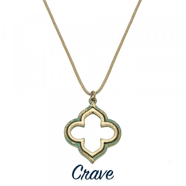 Wholesale short snake chain necklace nested quatrefoil pendant Patina finish det