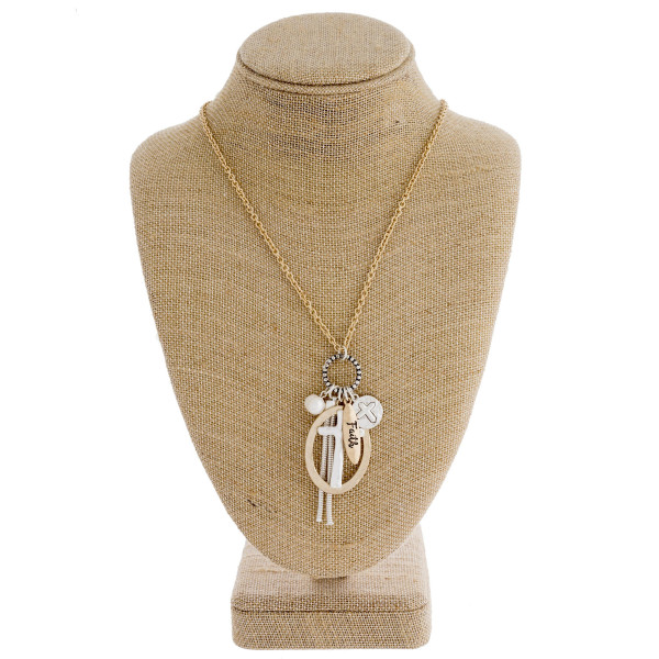 Wholesale long gold chain necklace cross pendant pearl tassel accent