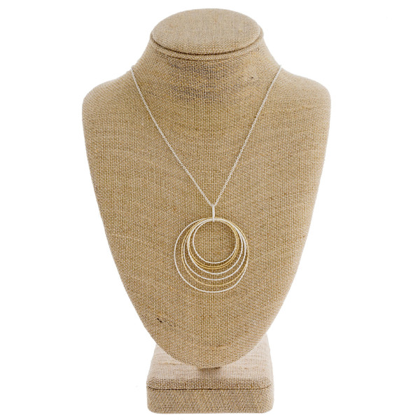 Wholesale long silver chain necklace circular pendant gold accents